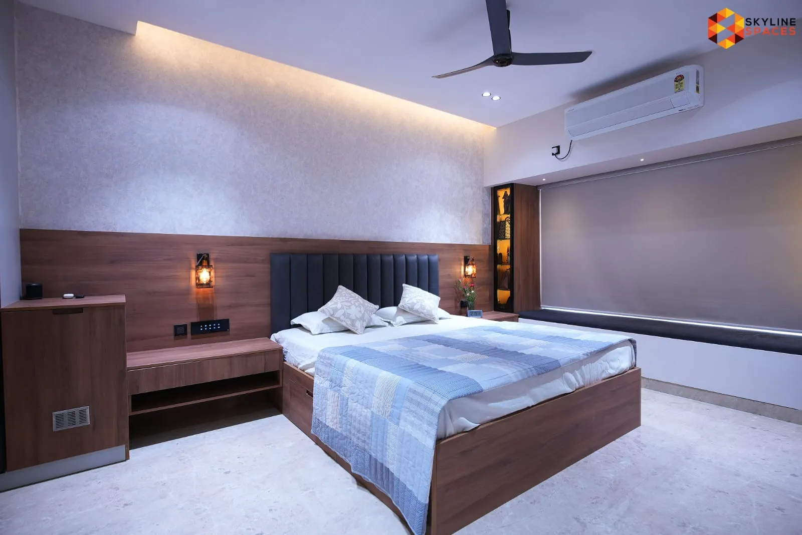 Signature tier master bedroom with upholstered headboard, Bangalore