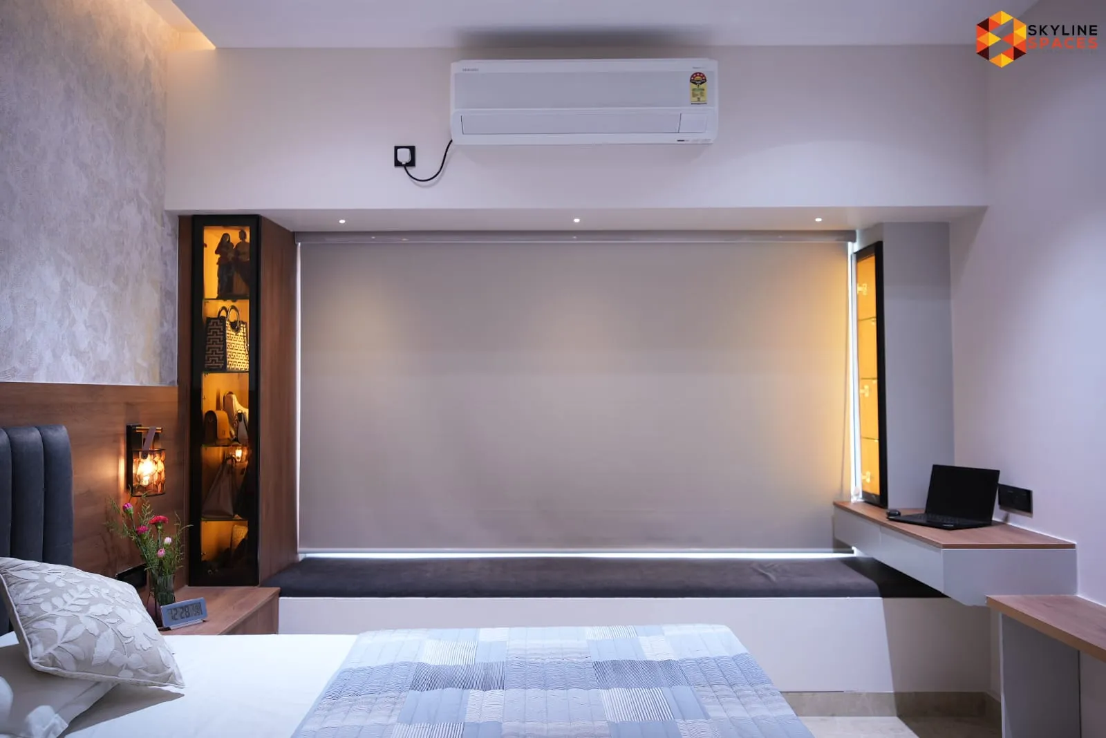 Signature tier bedroom with wall-mounted display niche, Bangalore