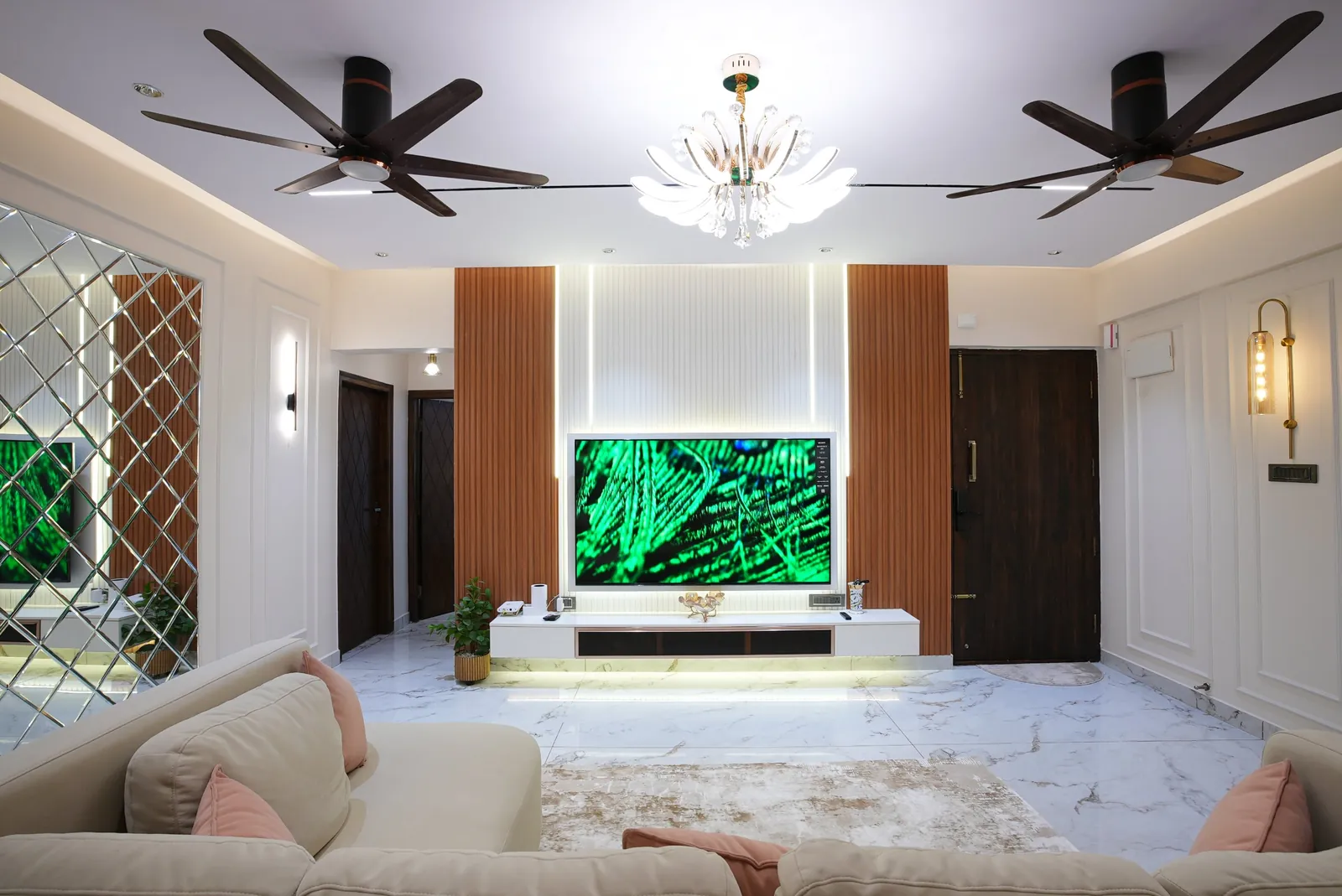 Living room in a Jayanagar home designed and built by Skyline Spaces