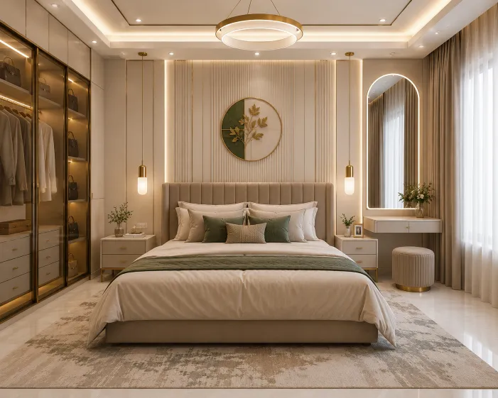 Luxury bedroom interior design Bangalore by Skyline Spaces