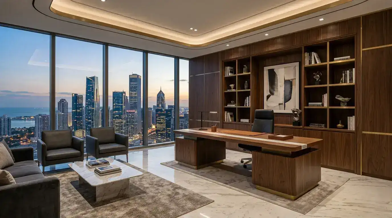 CEO office interior design Bangalore by Skyline Spaces