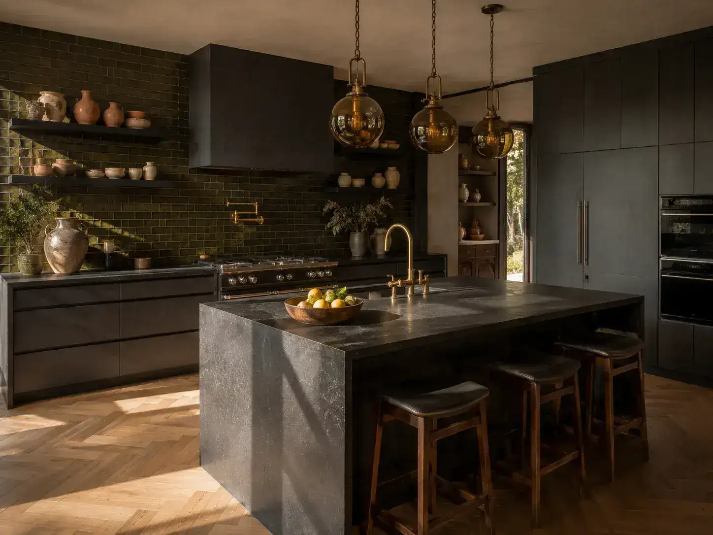 Dark finish modular kitchen Bangalore by Skyline Spaces