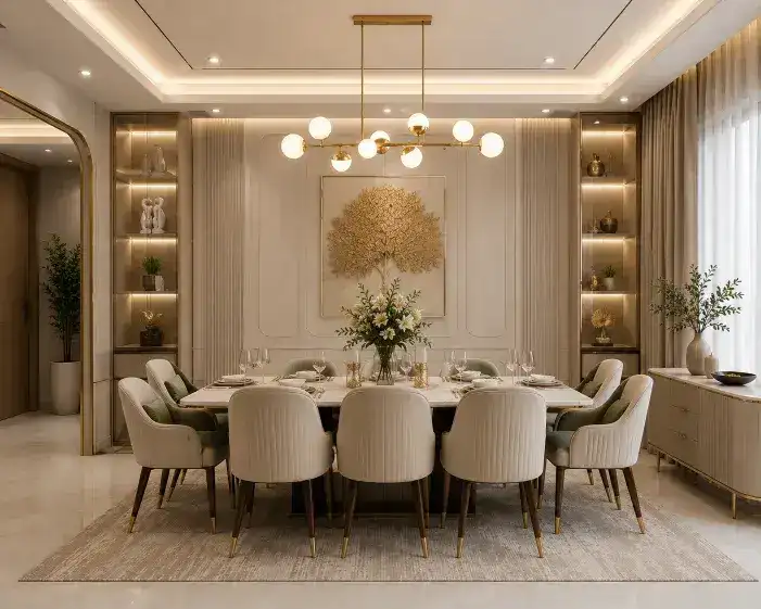 Premium dining area interior Bangalore by Skyline Spaces