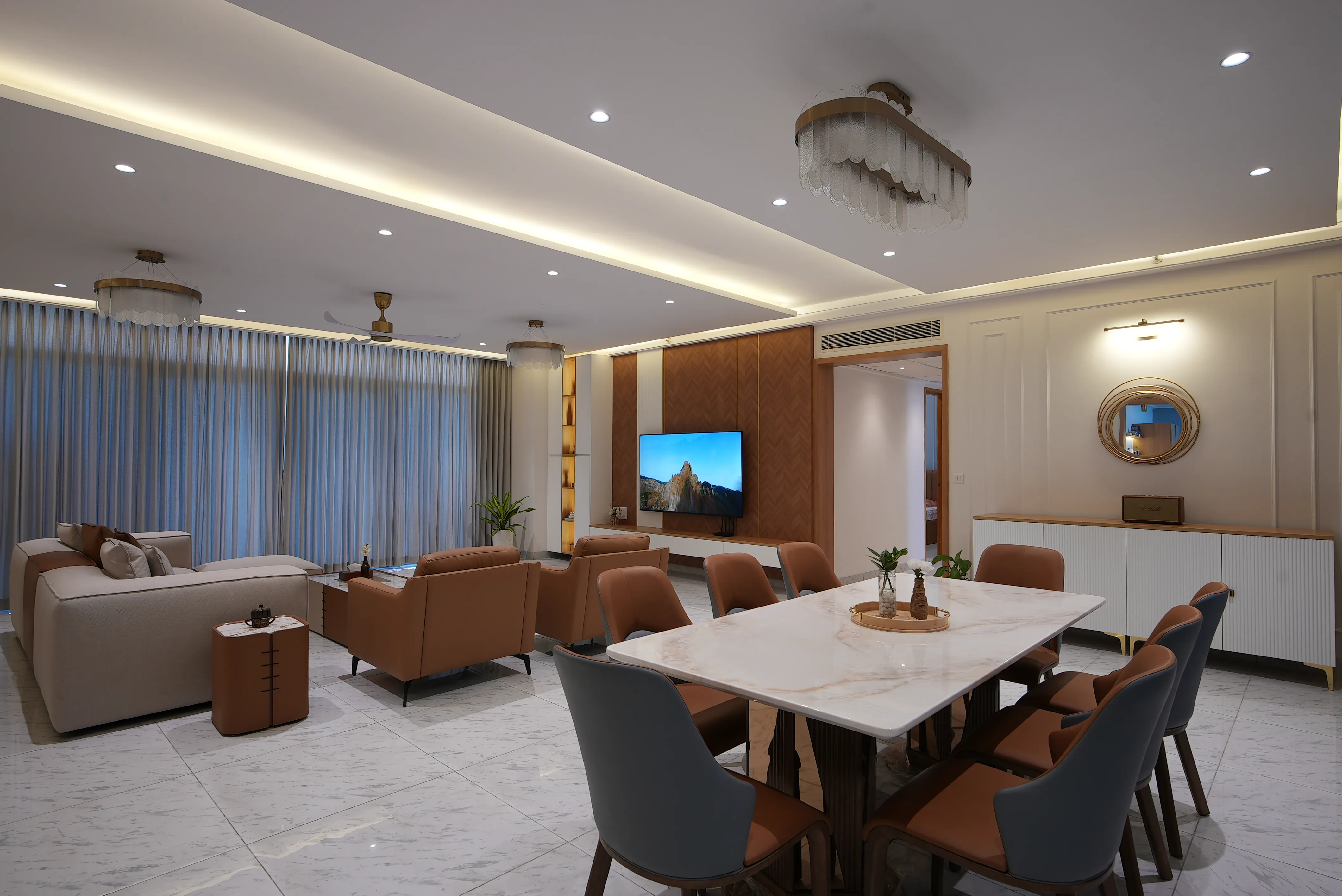 Living room interior design for Imran Thakur at Mantri Pinnacle, Bannerghatta Road, Bangalore by Skyline Spaces