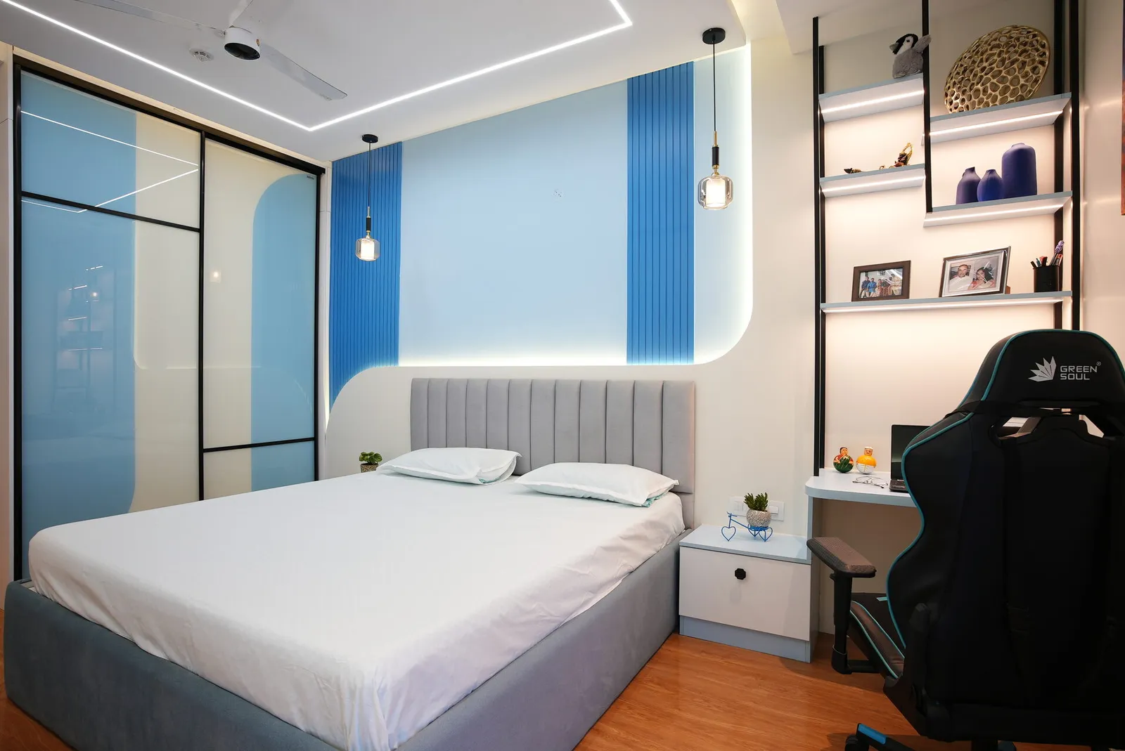 Bedroom interior design for Sushant at Brigade Cornerstone Utopia, Varthur Road, Bangalore by Skyline Spaces