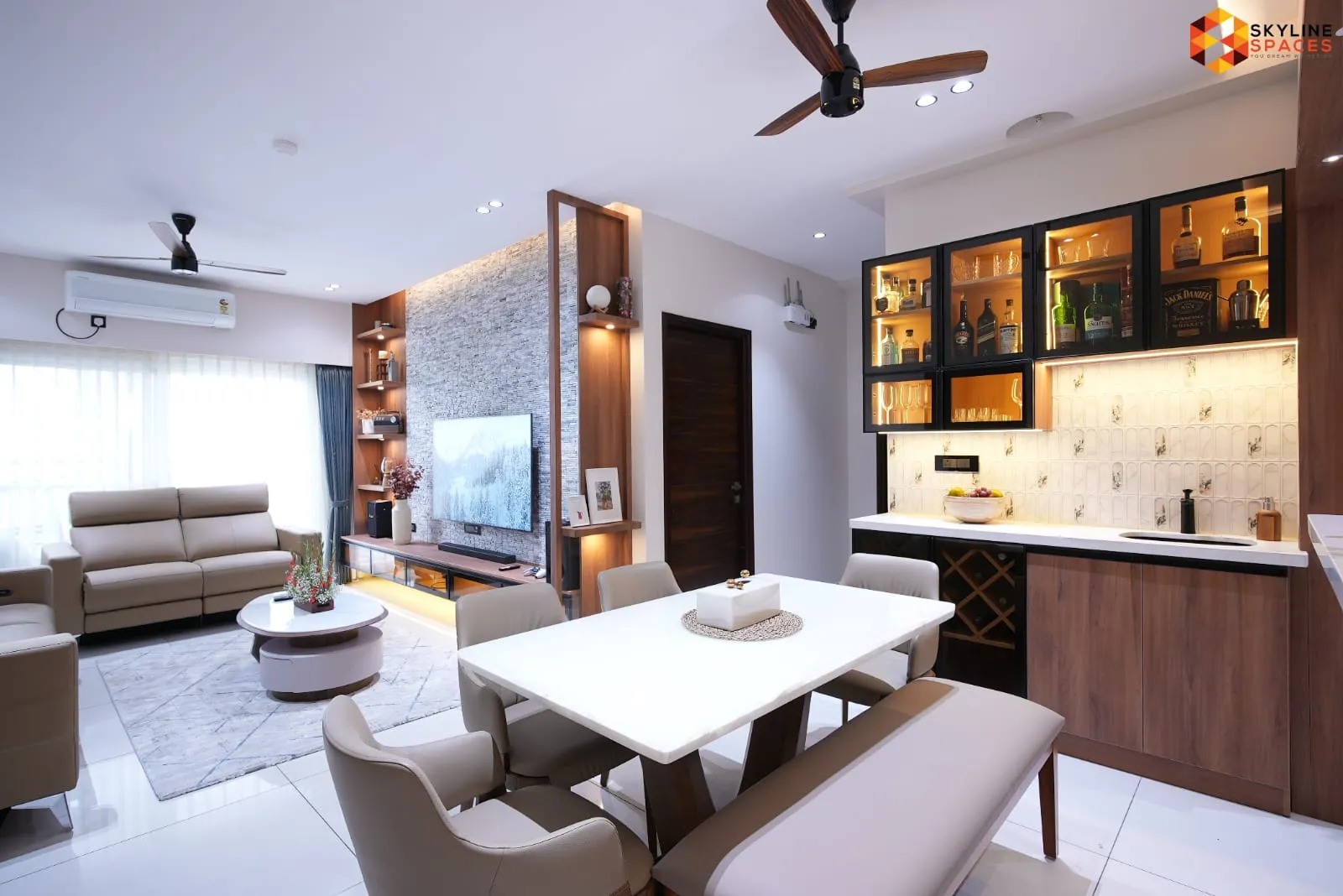 Dining room interior design for Aevin and Softy at Keya Homes, Whitefield, Bangalore by Skyline Spaces