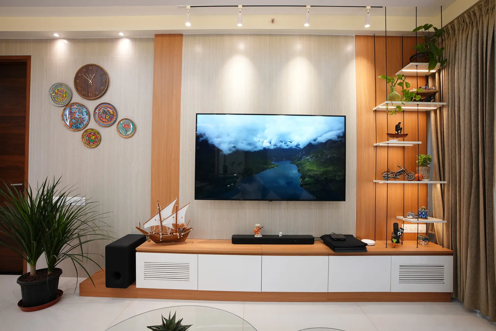 Living room interior design for Sushant at Brigade Cornerstone Utopia, Varthur Road, Bangalore by Skyline Spaces